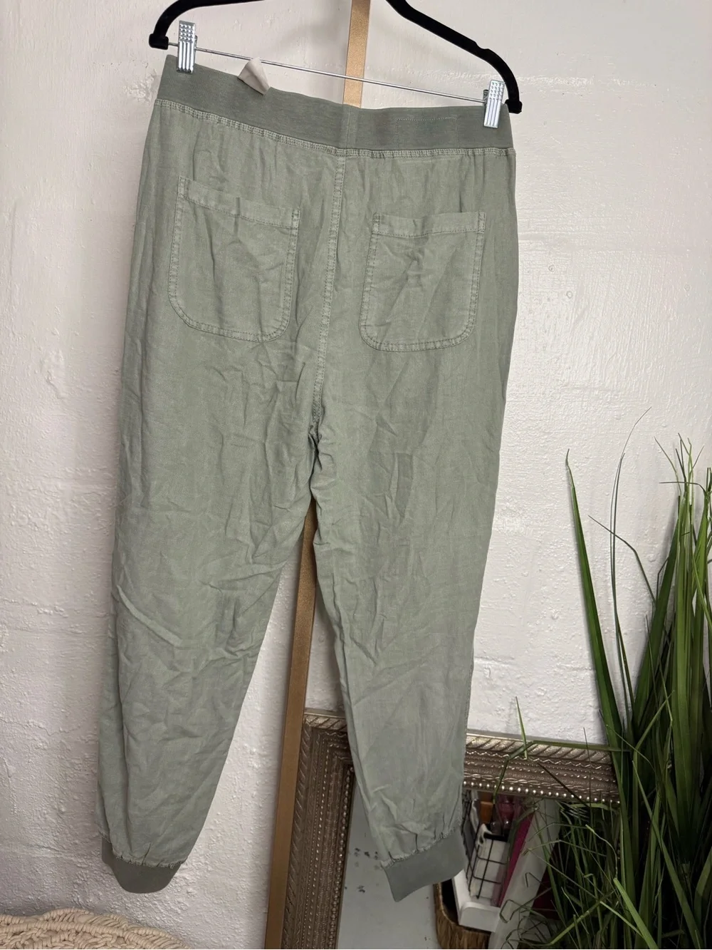 💟 Vanilla Star 🌿 Sage Green Linen Blend Jogger Pants - Picture 5 of 6